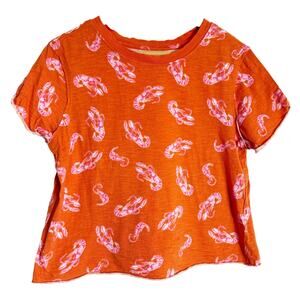 Maeve Anthropologie Red Orange Lobster Print Cotton Coastal Crewneck Tee Size XS